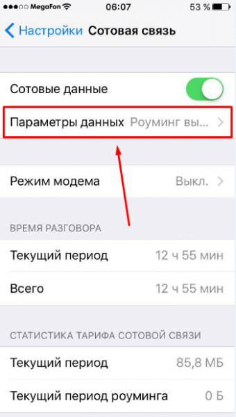 Параметры данных